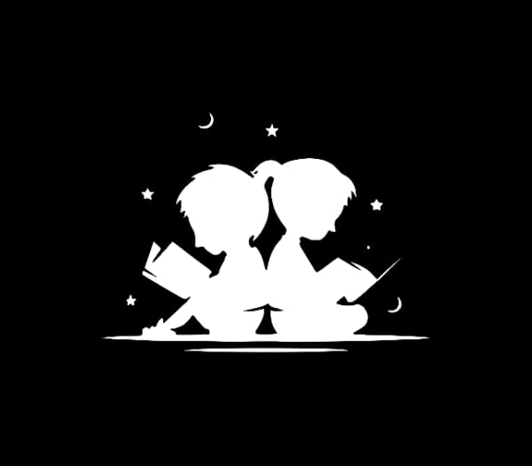 Logo Éditions Florissa-Courtney — deux enfants lisant sous les étoiles